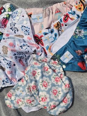 Babygoal Floral & Teal Reusable Cloth Diaper Set With Bamboo Liners